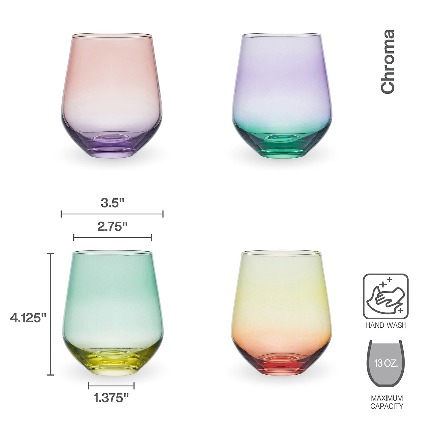 Mikasa Chroma, Assorted 4-pc. Stemless Wine Glass