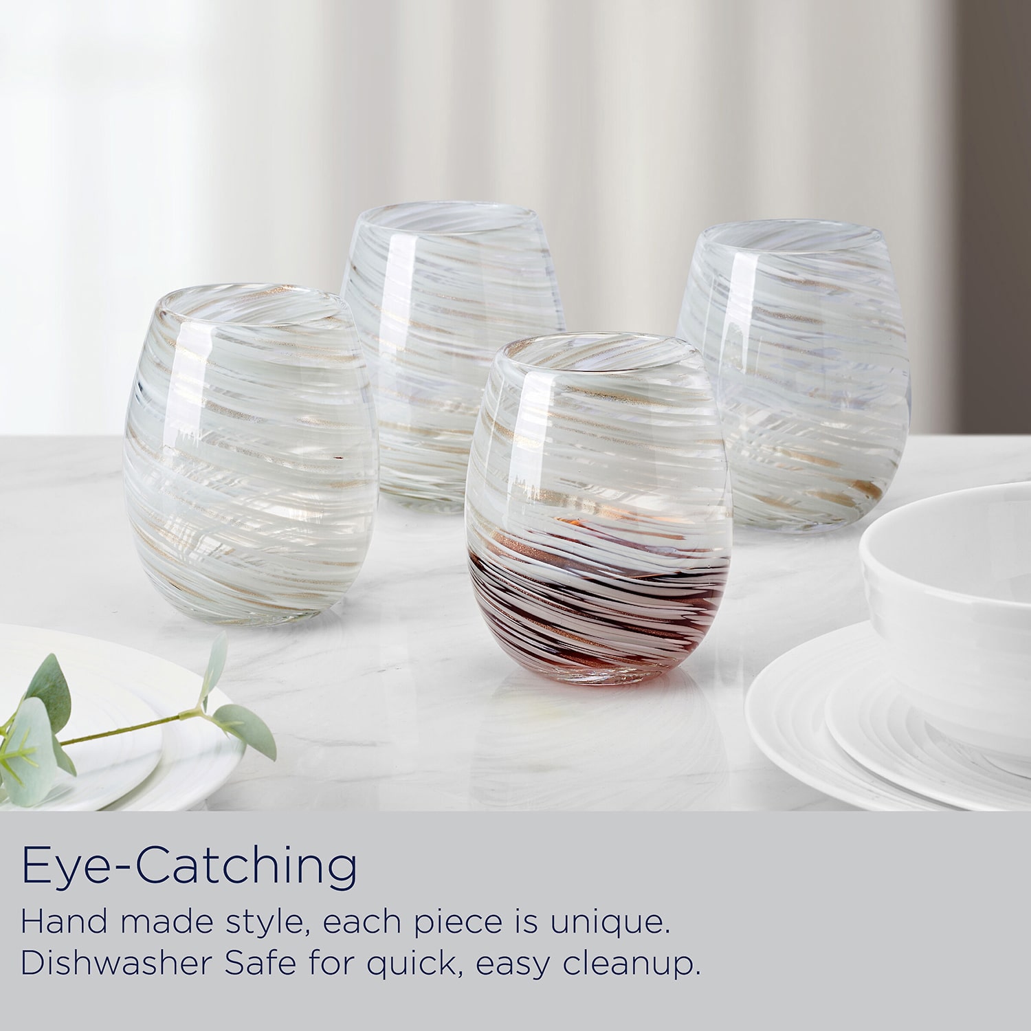 Mikasa Color Swirl, Blue 4-pc. Stemless Wine Glass