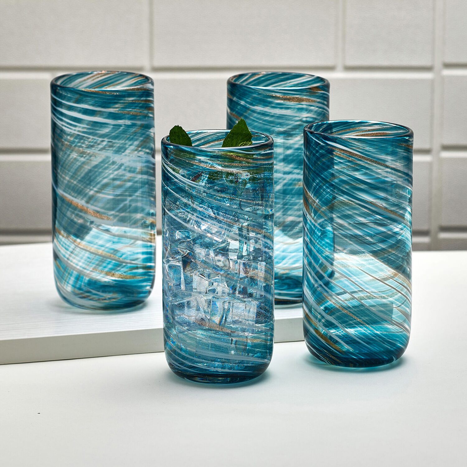 Mikasa Color Swirl, Blue 4-pc. Tumbler Glass