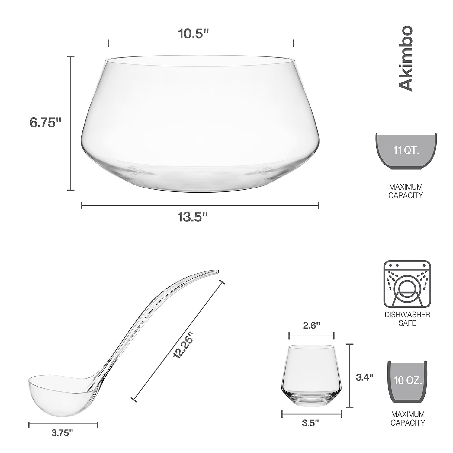 Lifetime Brand Akimbo, Clear 8-pc. Glass Punch Bowl