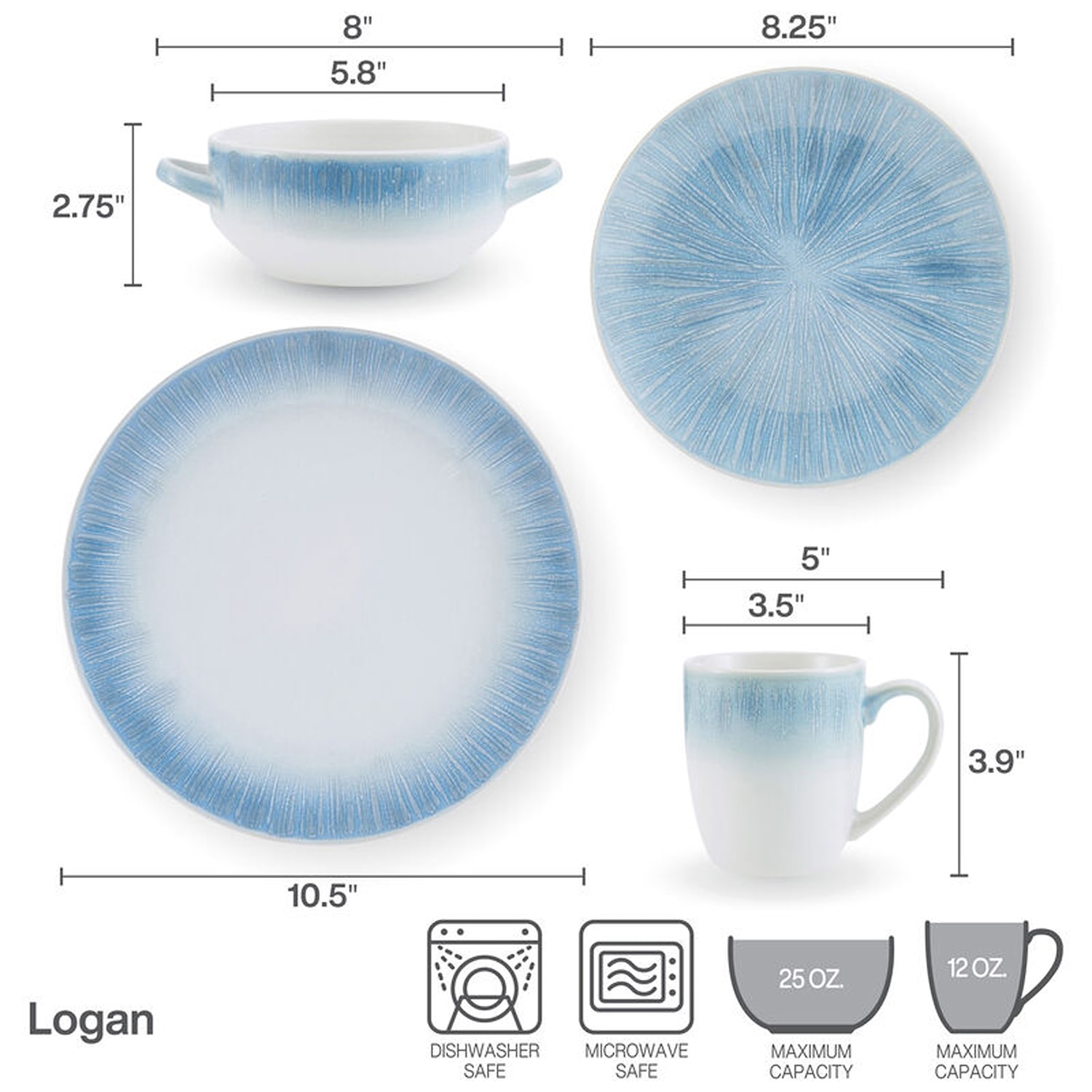 Pfaltzgraff Logan, Blue 16-pc. Stoneware Dinnerware Set