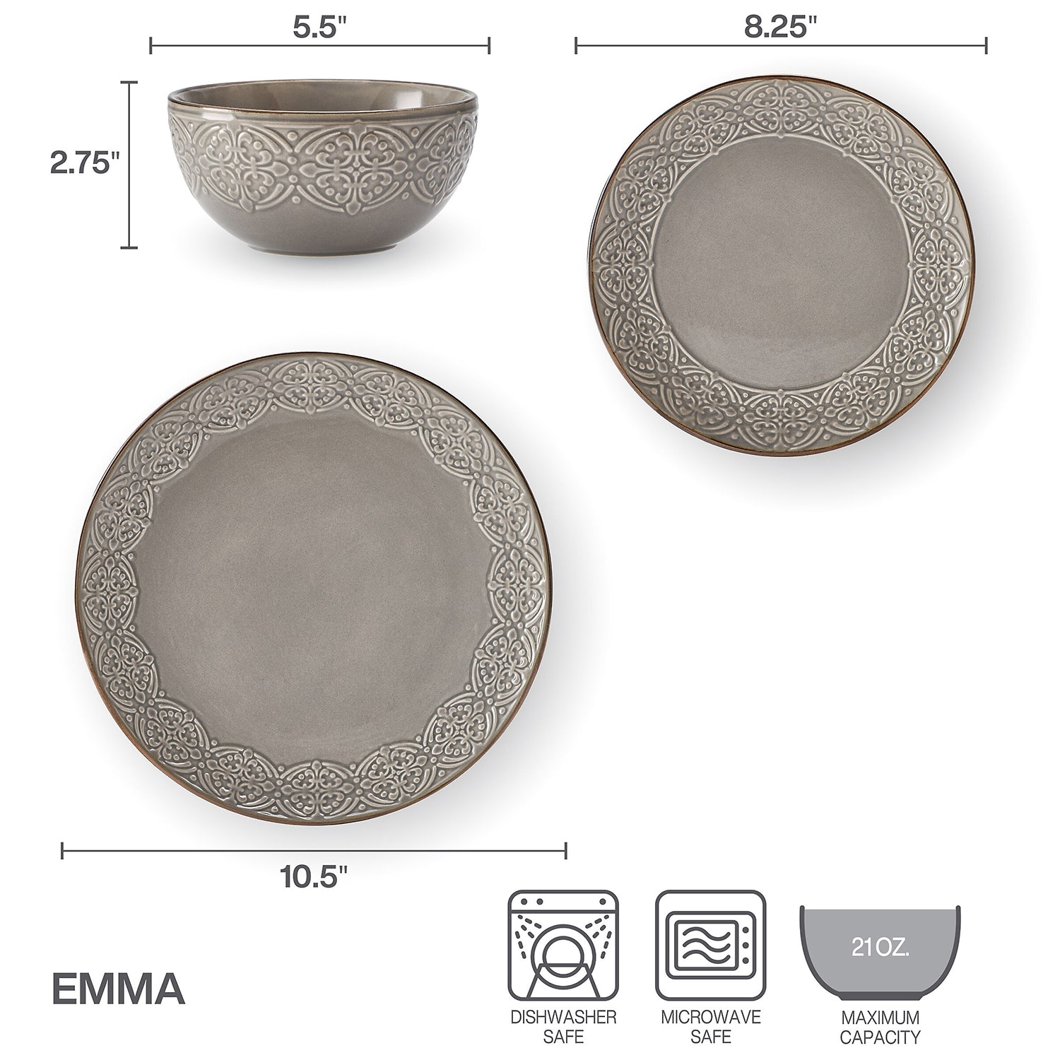 Pfaltzgraff Emma, Gray 12-pc. Stoneware Dinnerware Set