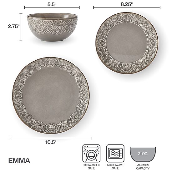 Pfaltzgraff Emma, Gray 12-pc. Stoneware Dinnerware Set