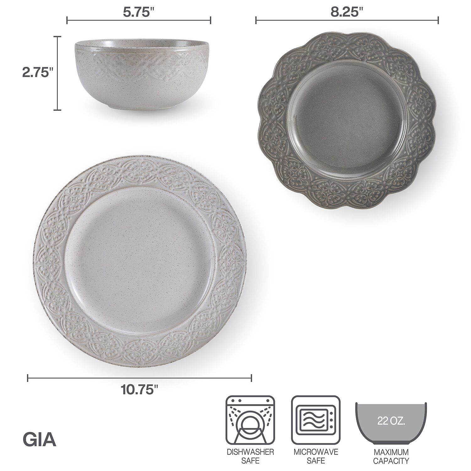 Pfaltzgraff Gia, Gray 12-pc. Stoneware Dinnerware Set