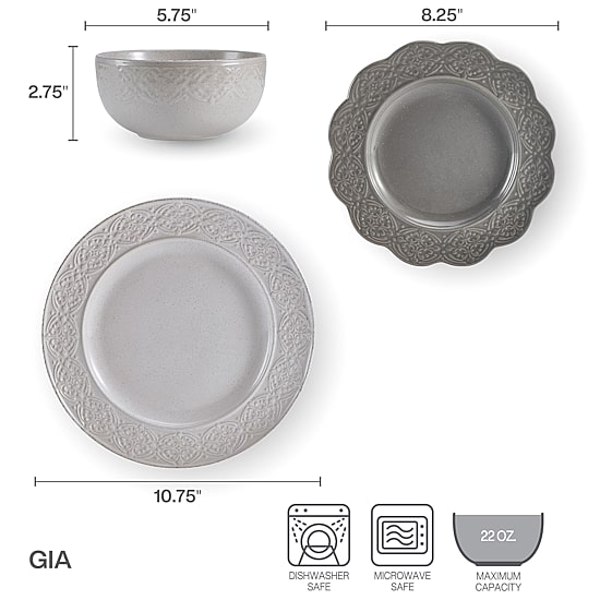 Pfaltzgraff Gia, Gray 12-pc. Stoneware Dinnerware Set