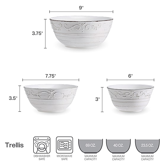 Pfaltzgraff Trellis, White 3-pc. Stoneware Serving Bowl