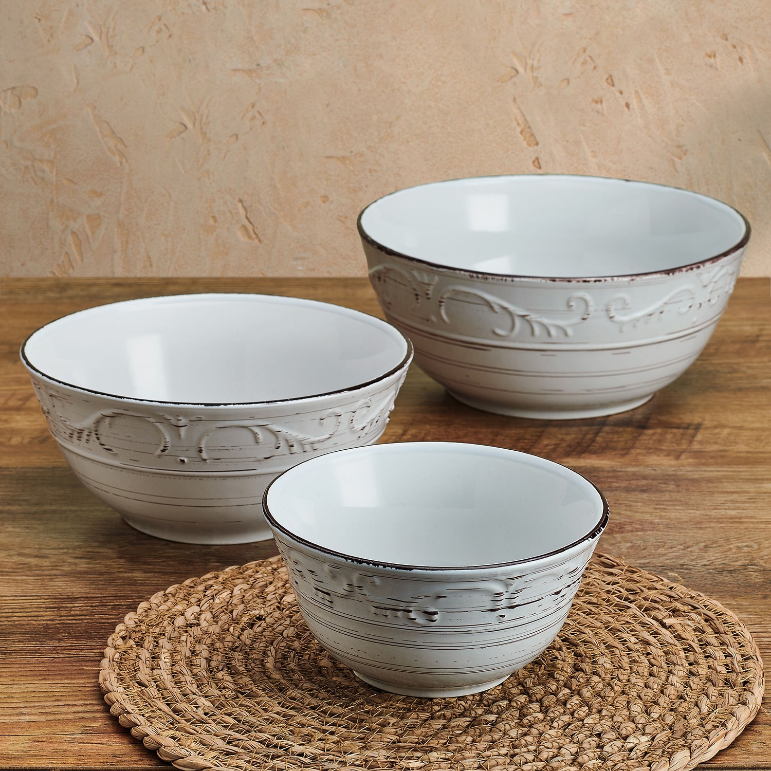 Pfaltzgraff Trellis, White 3-pc. Stoneware Serving Bowl