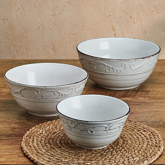 Pfaltzgraff Trellis, White 3-pc. Stoneware Serving Bowl