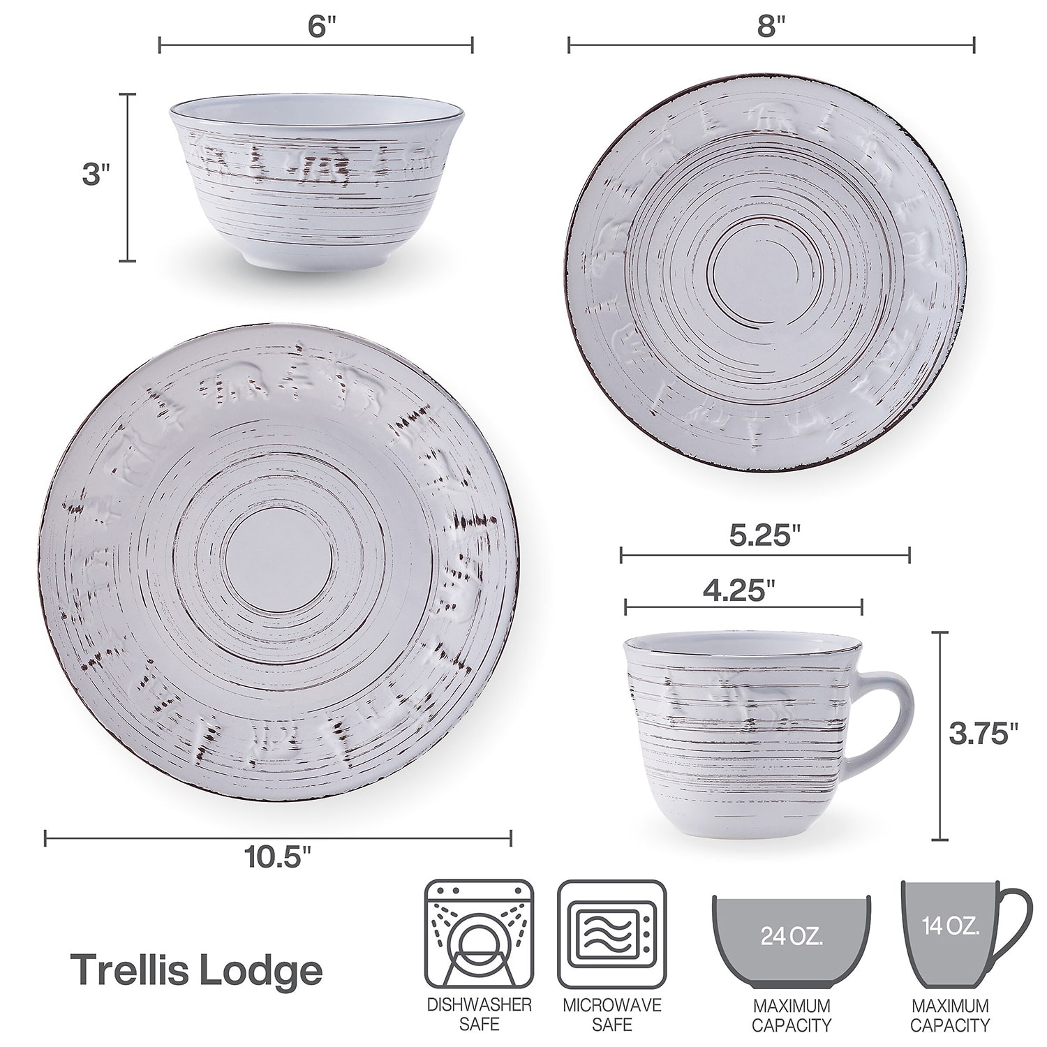 Pfaltzgraff Trellis Lodge, White 16-pc. Stoneware Dinnerware Set