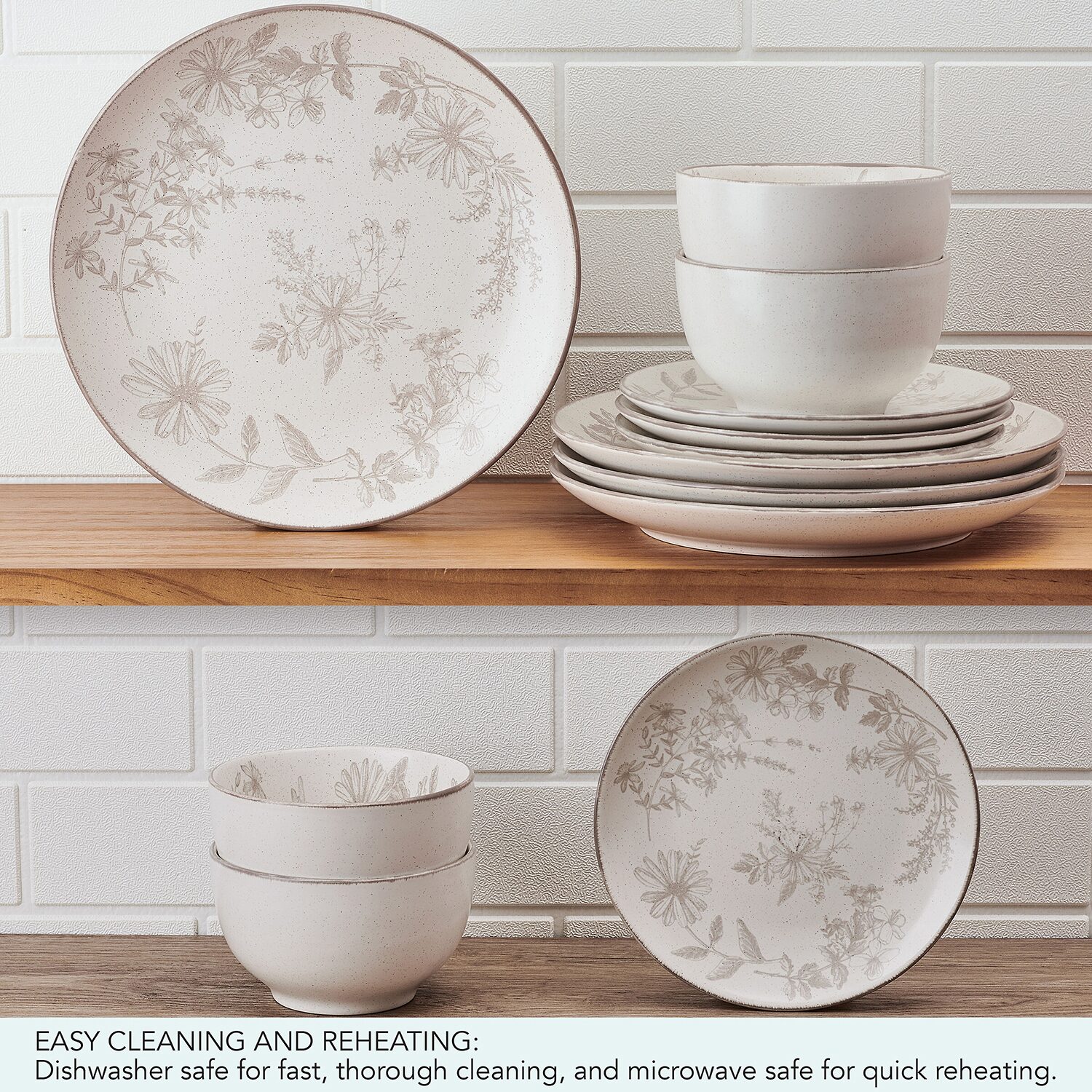 Pfaltzgraff Enchanted Bloom, Gray 12-pc. Stoneware Dinnerware Set