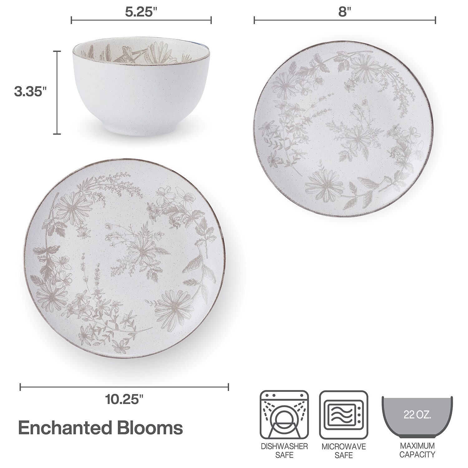 Pfaltzgraff Enchanted Bloom, Gray 12-pc. Stoneware Dinnerware Set