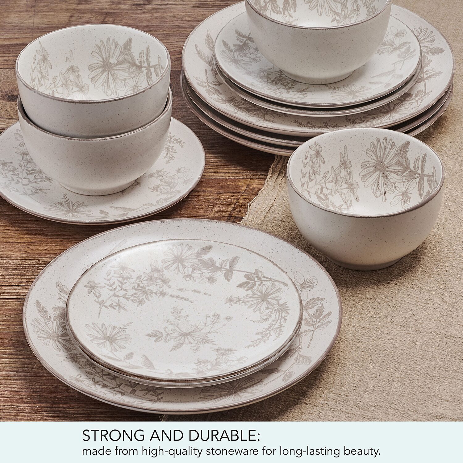 Pfaltzgraff Enchanted Bloom, Gray 12-pc. Stoneware Dinnerware Set