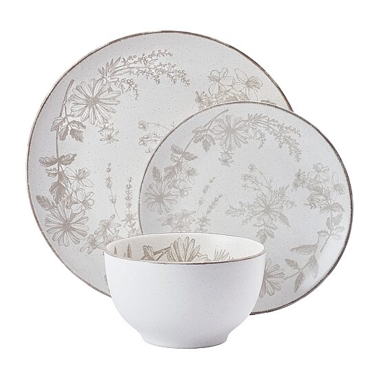 Pfaltzgraff Enchanted Bloom, Gray 12-pc. Stoneware Dinnerware Set