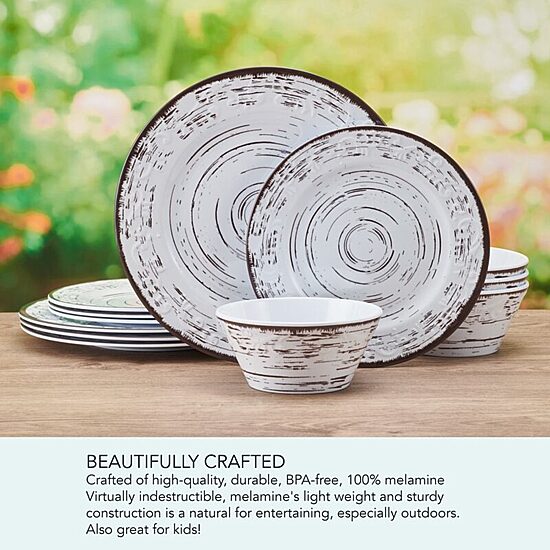 Pfaltzgraff Trellis, White 12-pc. Melamine Dinnerware Set
