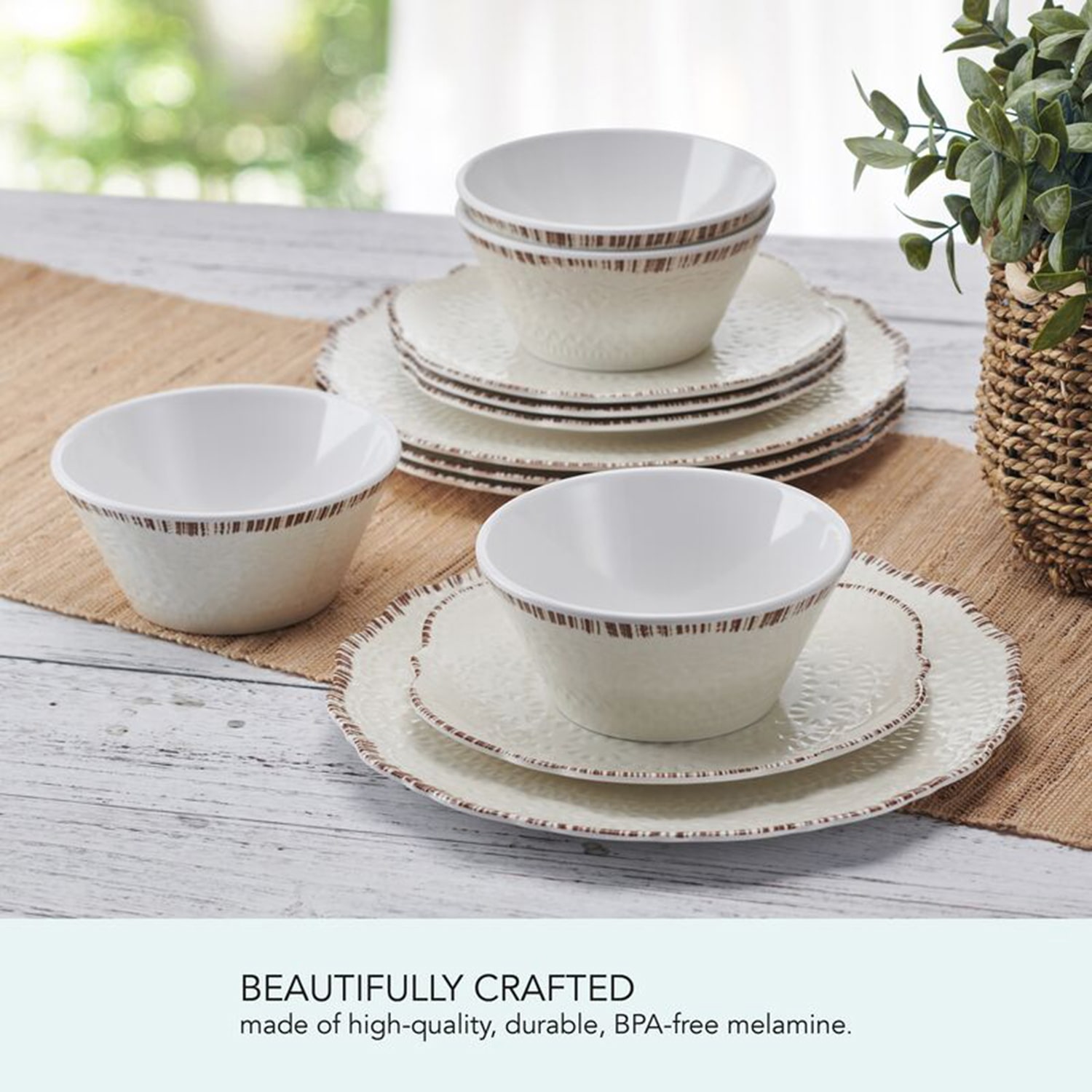 Pfaltzgraff Chateau, White 12-pc. Melamine Dinnerware Set