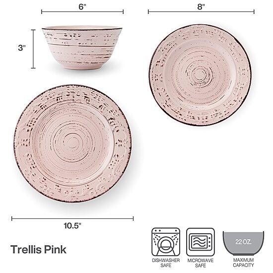 Pfaltzgraff Trellis, Pink 12-pc. Stoneware Dinnerware Set