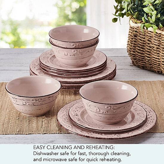 Pfaltzgraff Trellis, Pink 12-pc. Stoneware Dinnerware Set