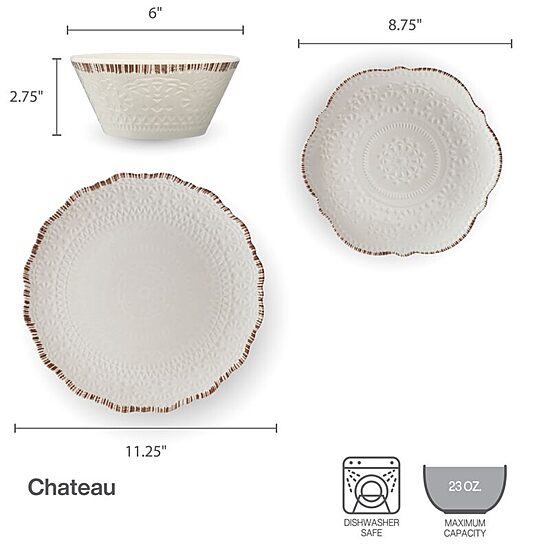 Pfaltzgraff Chateau, White 12-pc. Melamine Dinnerware Set