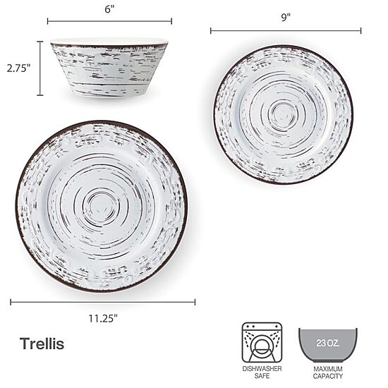 Pfaltzgraff Trellis, White 12-pc. Melamine Dinnerware Set