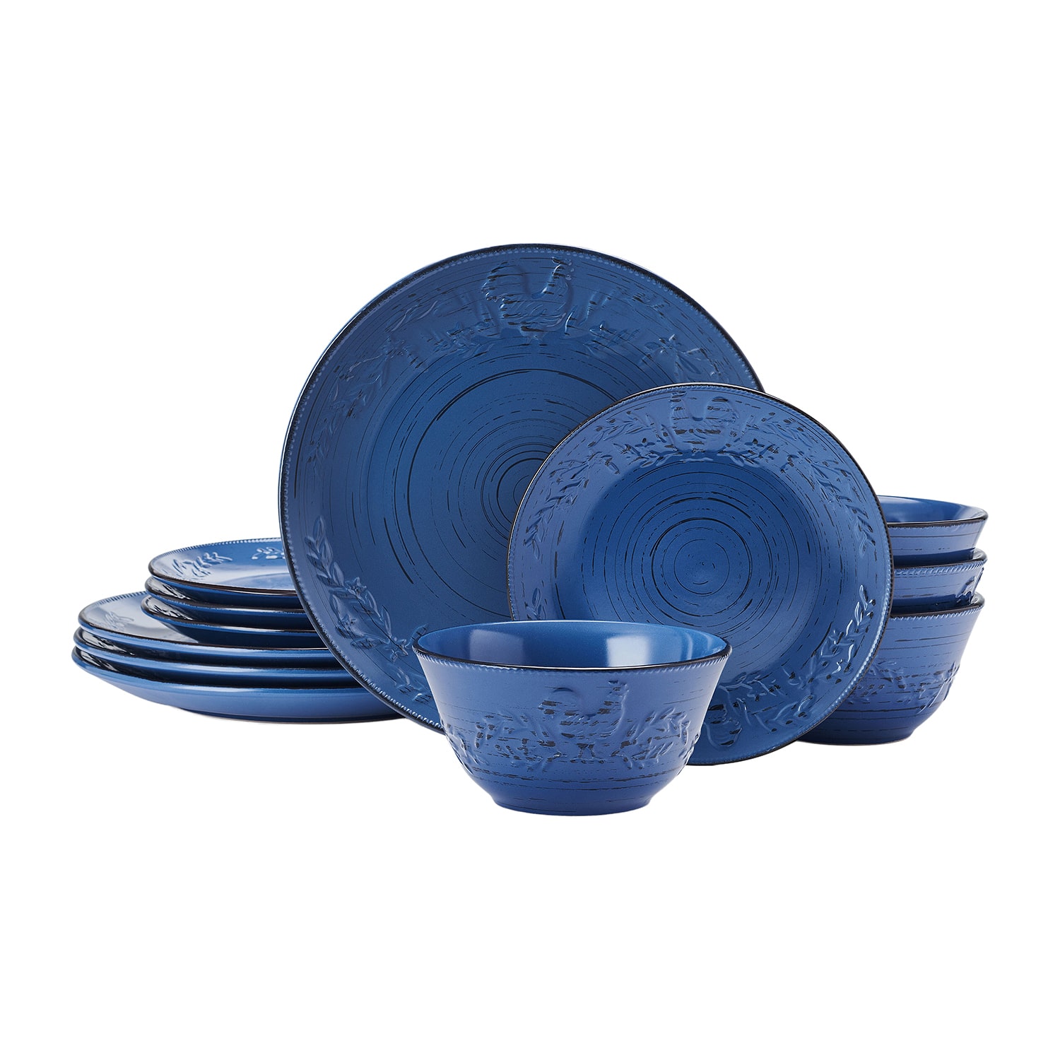Pfaltzgraff Trellis Rooster, Blue 12-pc. Stoneware Dinnerware Set