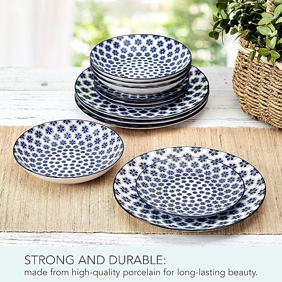 Pfaltzgraff Blooming Delight, Blue 12-pc. Porcelain Dinnerware Set