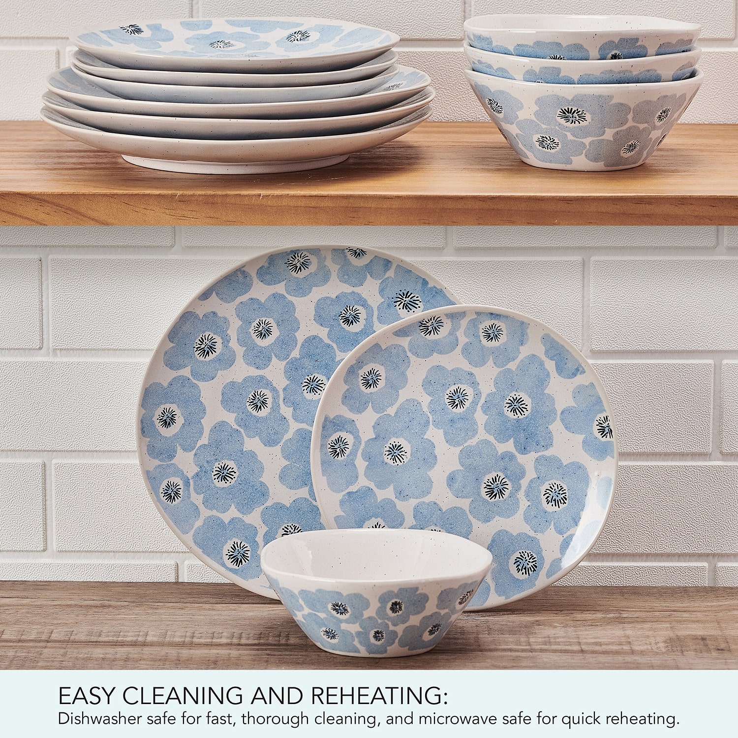 Pfaltzgraff Radiant Floral, Light Blue 12-pc. Stoneware Dinnerware Set