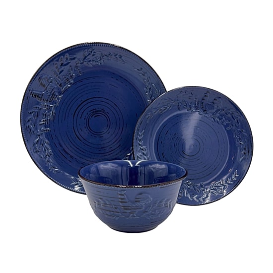 Pfaltzgraff Trellis Rooster, Blue 12-pc. Stoneware Dinnerware Set
