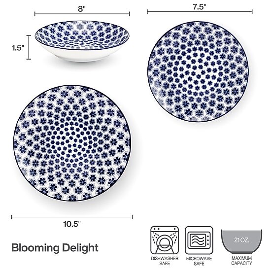 Pfaltzgraff Blooming Delight, Blue 12-pc. Porcelain Dinnerware Set