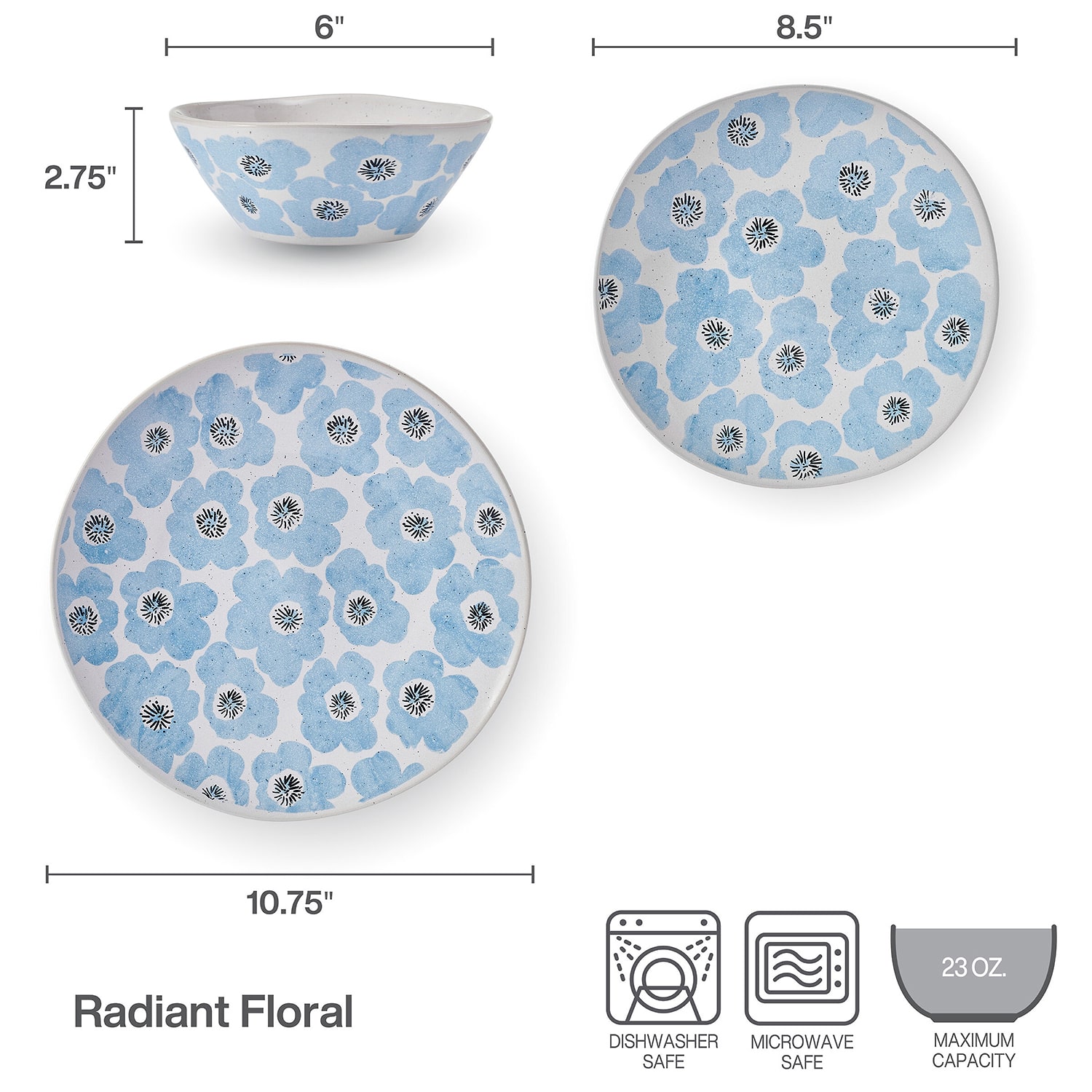 Pfaltzgraff Radiant Floral, Light Blue 12-pc. Stoneware Dinnerware Set