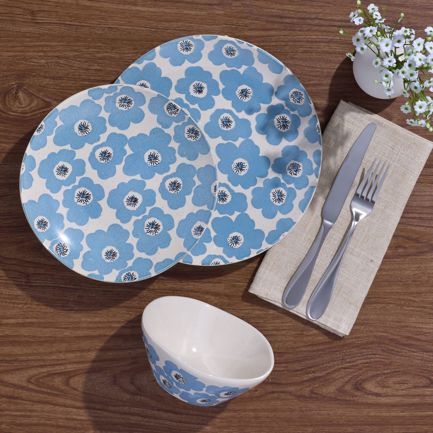 Pfaltzgraff Radiant Floral, Light Blue 12-pc. Stoneware Dinnerware Set