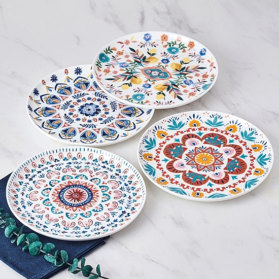 Lifetime Brand Painted Medallion, White 4-pc. Bone China Salad Plate
