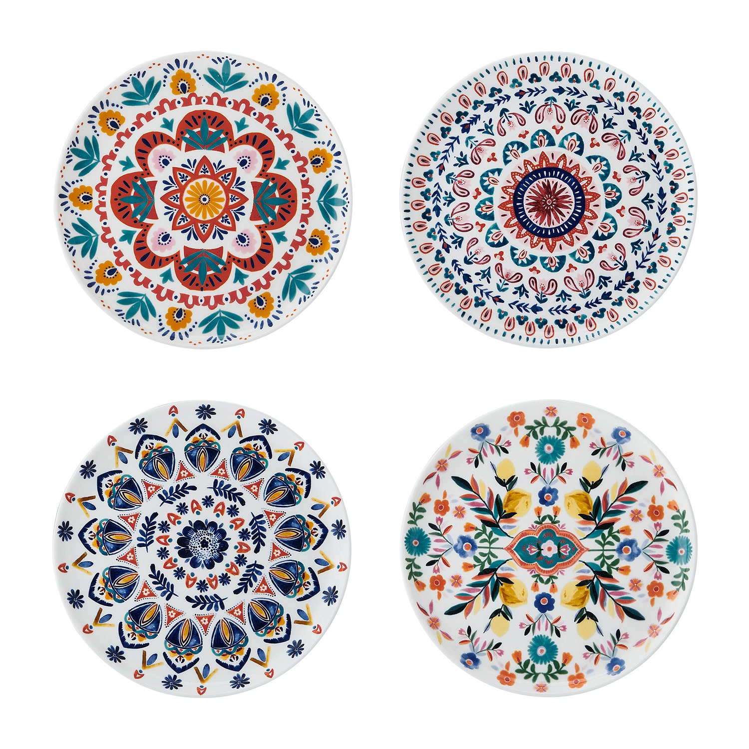 Lifetime Brand Painted Medallion, White 4-pc. Bone China Salad Plate