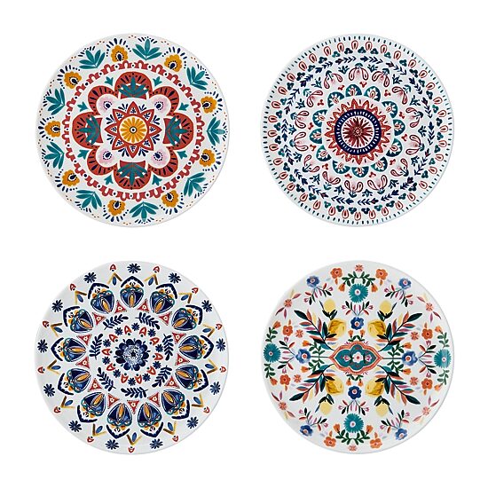 Lifetime Brand Painted Medallion, White 4-pc. Bone China Salad Plate