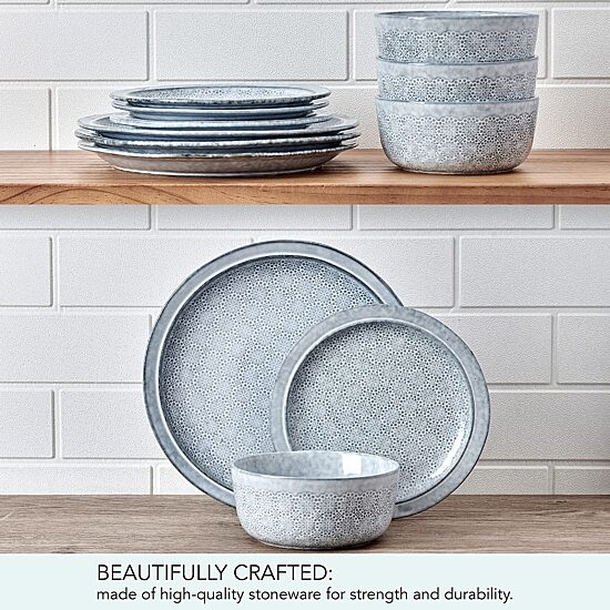 Pfaltzgraff Blooming Meadow, Light Blue 12-pc. Stoneware Dinnerware Set