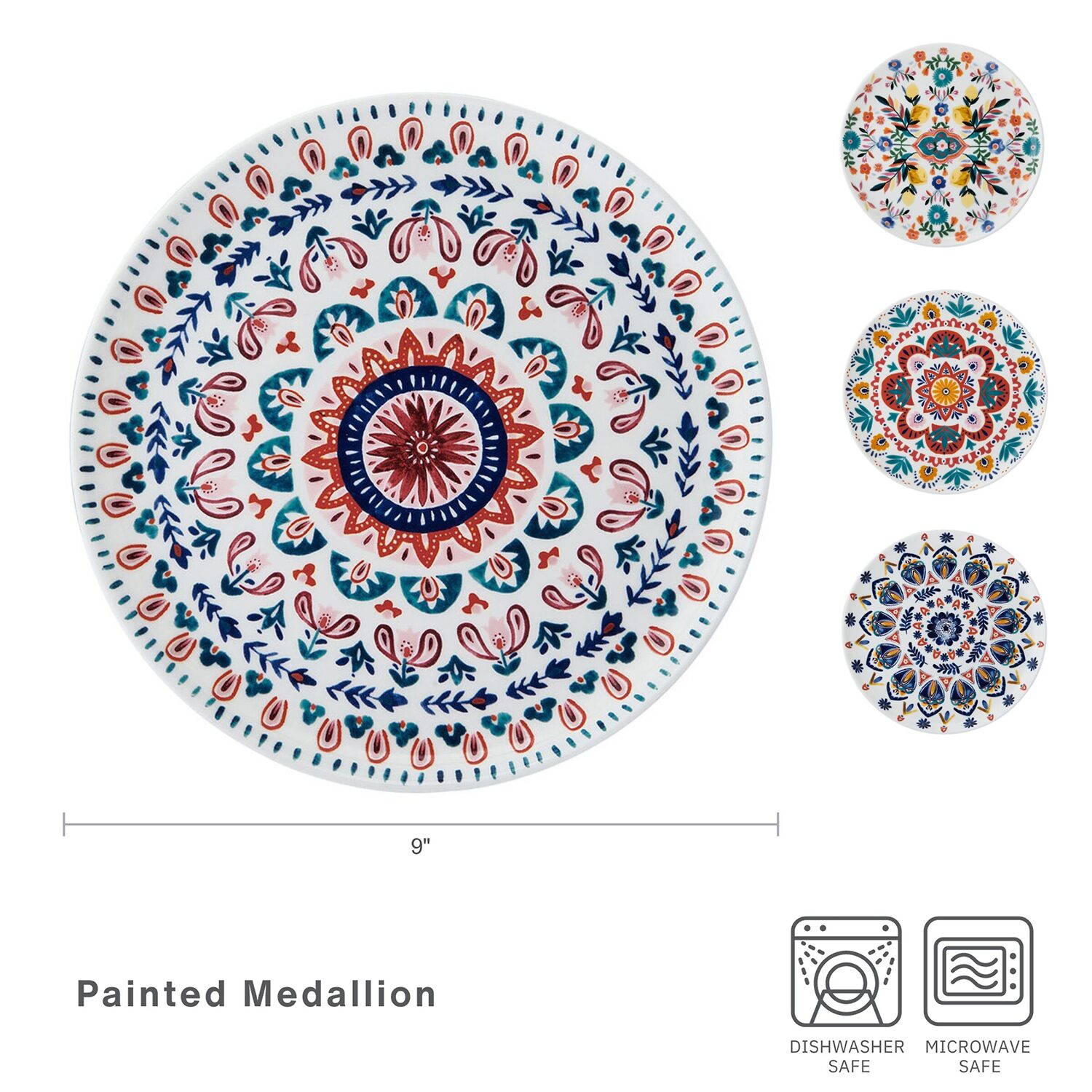 Lifetime Brand Painted Medallion, White 4-pc. Bone China Salad Plate