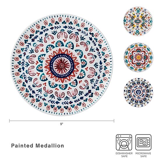 Lifetime Brand Painted Medallion, White 4-pc. Bone China Salad Plate