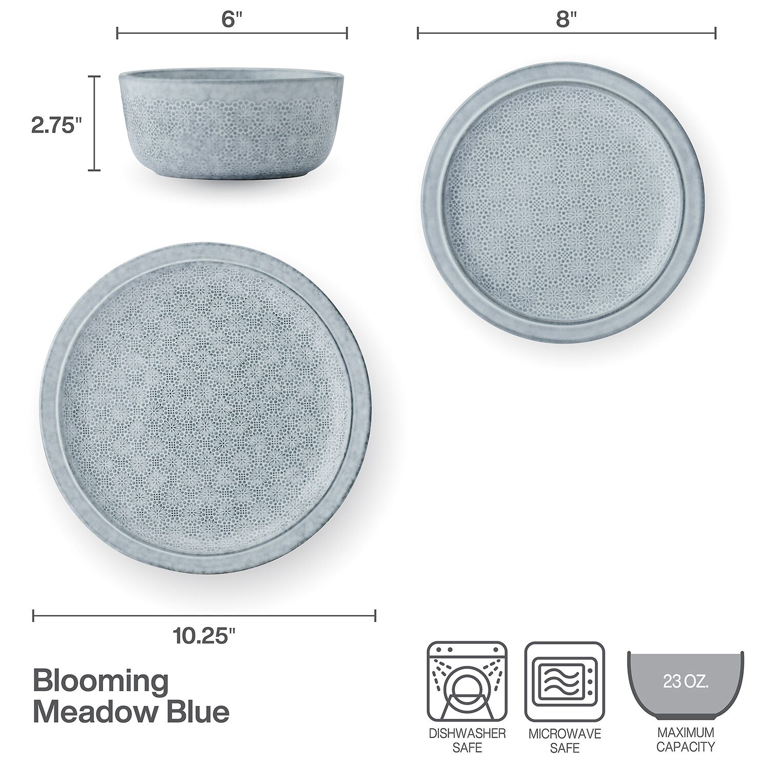 Pfaltzgraff Blooming Meadow, Light Blue 12-pc. Stoneware Dinnerware Set