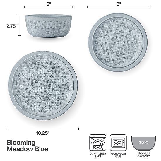 Pfaltzgraff Blooming Meadow, Light Blue 12-pc. Stoneware Dinnerware Set