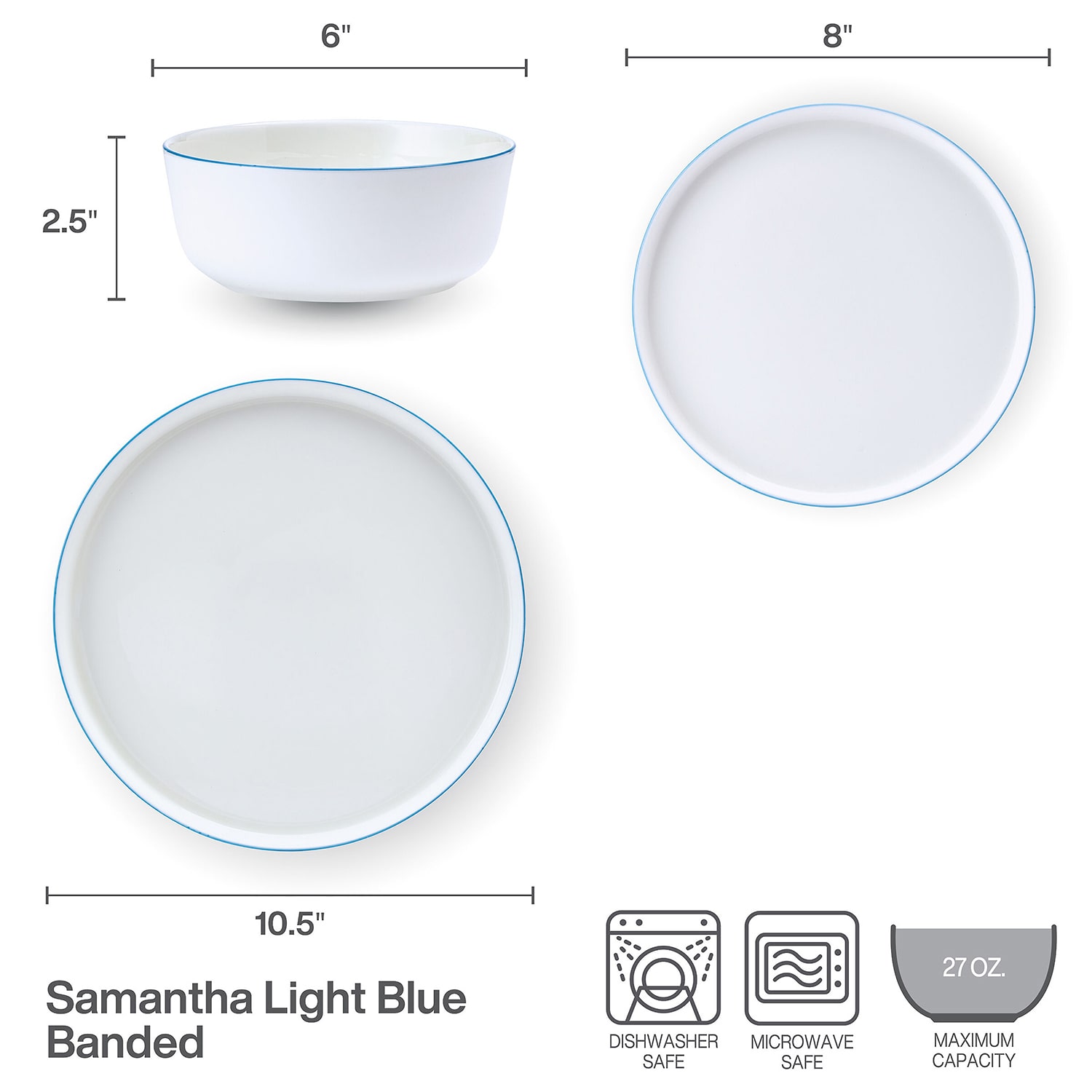 Lifetime Brand Samantha, Light Blue 12-pc. Bone China Dinnerware Set