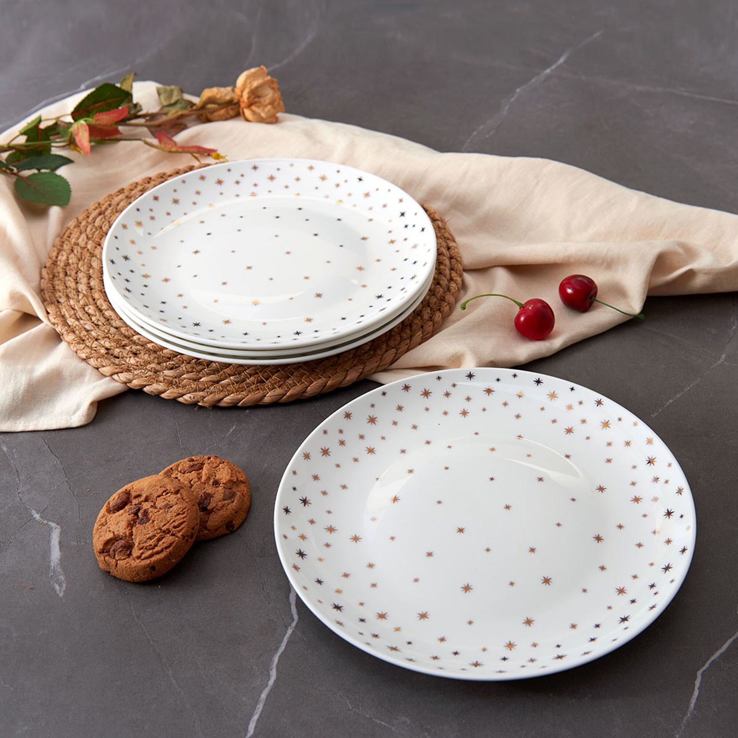 Lifetime Brand Millie Gold, White 4-pc. Bone China Salad Plate