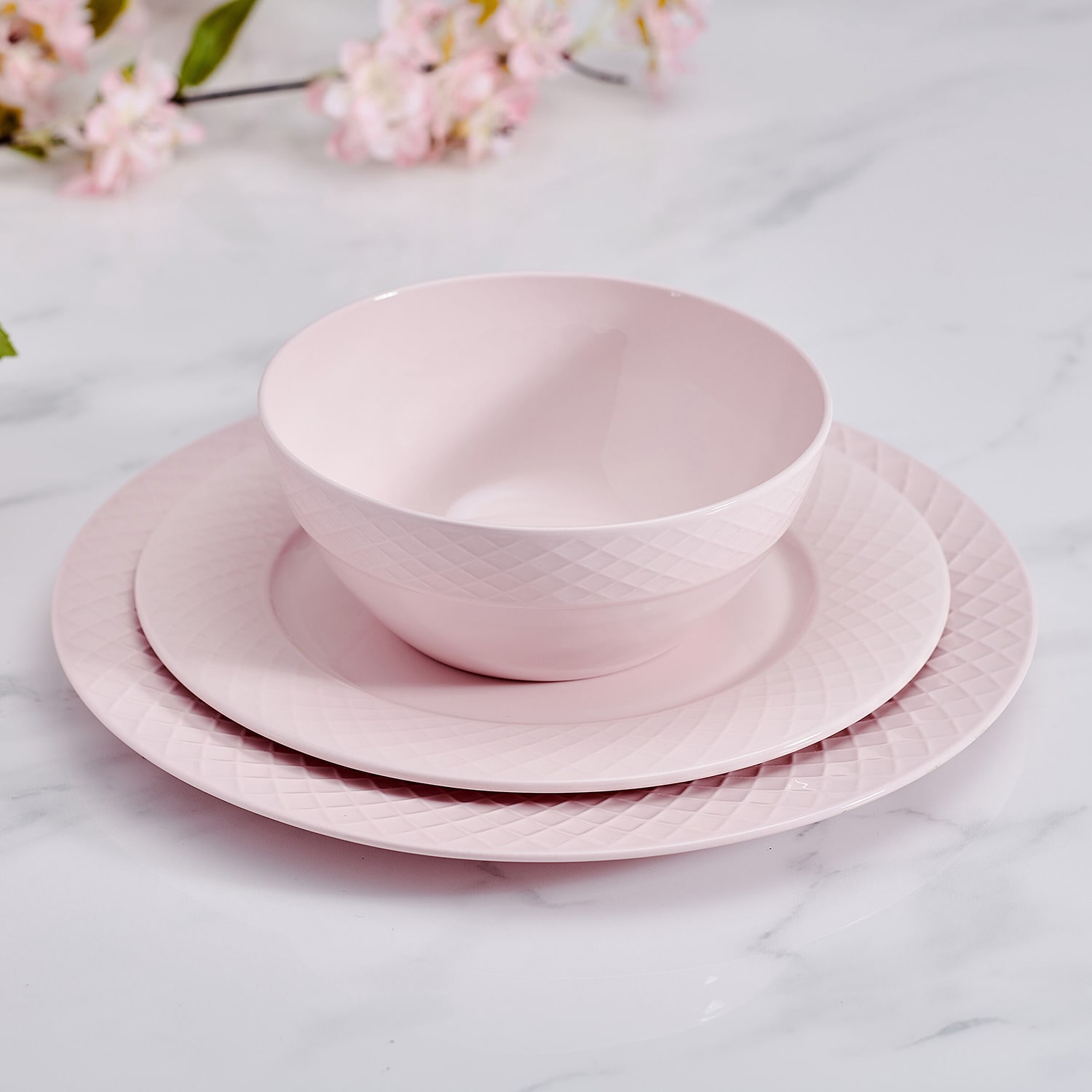 Mikasa Trellis, Pink 12-pc. Bone China Dinnerware Set