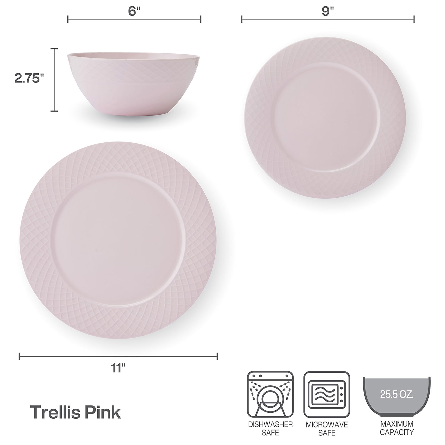 Mikasa Trellis, Pink 12-pc. Bone China Dinnerware Set