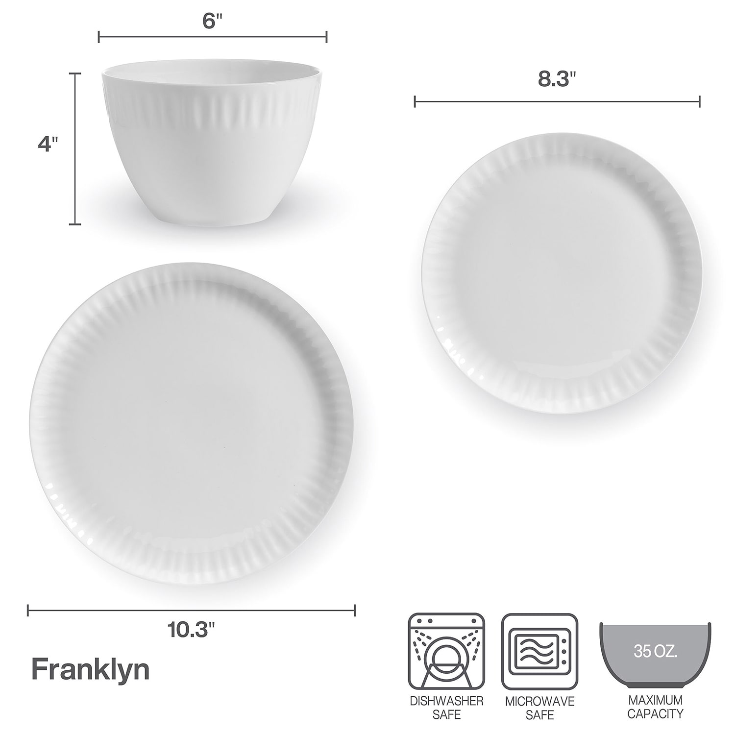 Lifetime Brand Franklyn, White 12-pc. Bone China Dinnerware Set