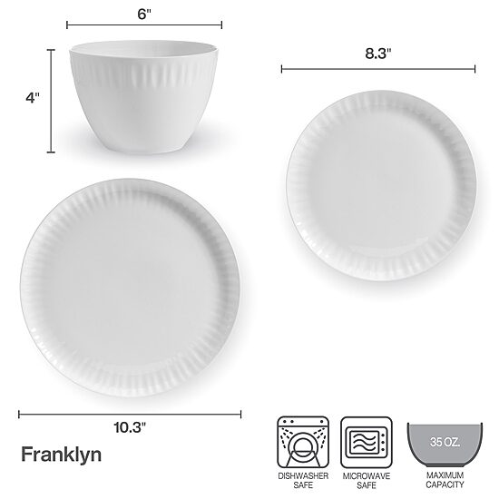 Lifetime Brand Franklyn, White 12-pc. Bone China Dinnerware Set
