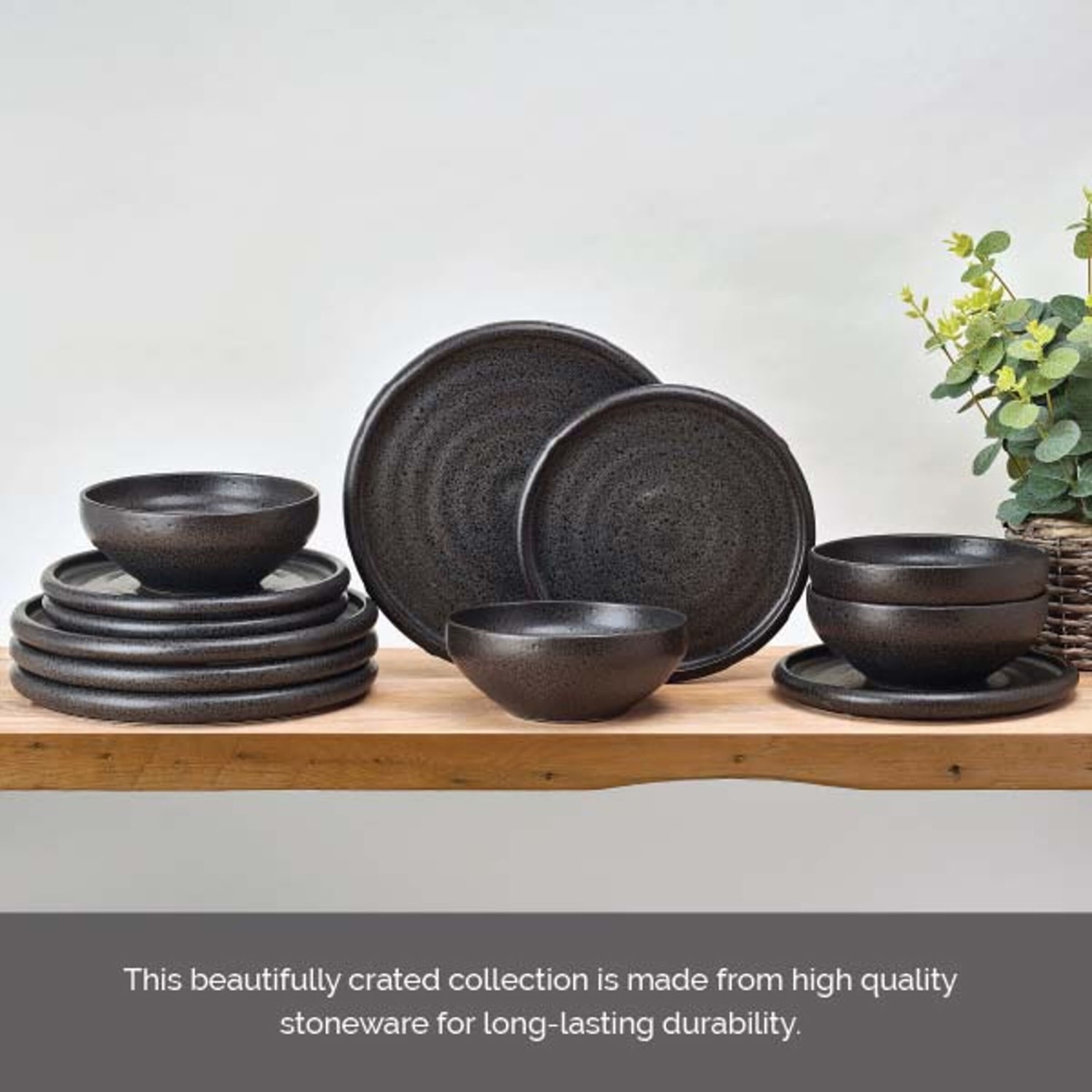 Lifetime Brand Declan, Charcol 12-pc. Stoneware Dinnerware Set