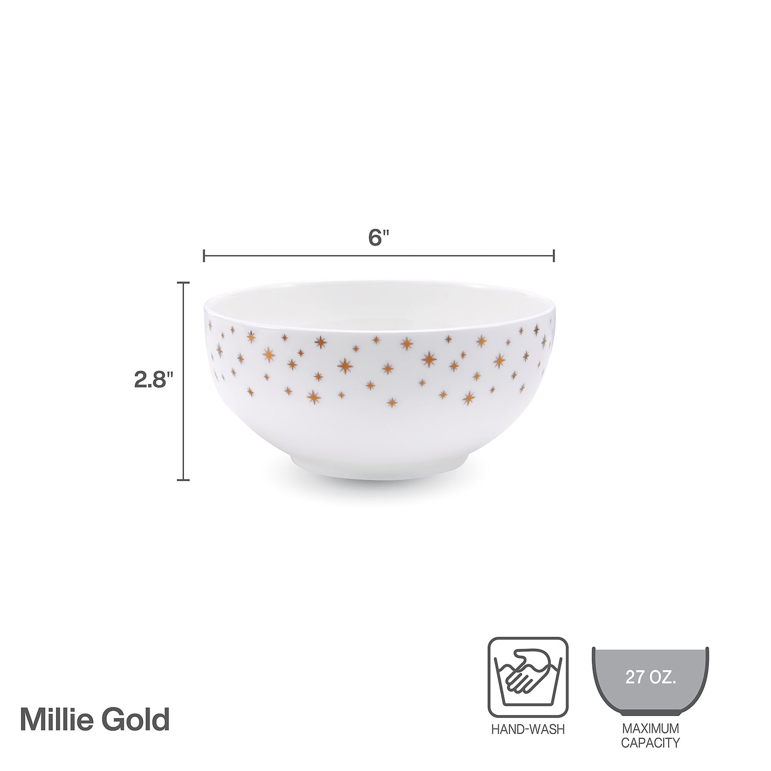 Lifetime Brand Millie Gold, White 4-pc. Bone China Soup Bowl