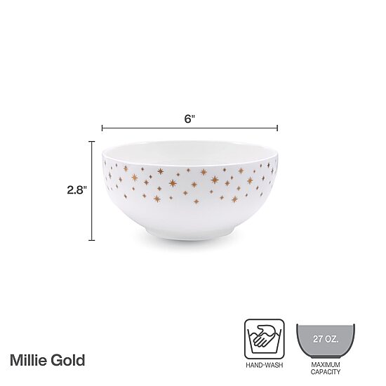 Lifetime Brand Millie Gold, White 4-pc. Bone China Soup Bowl