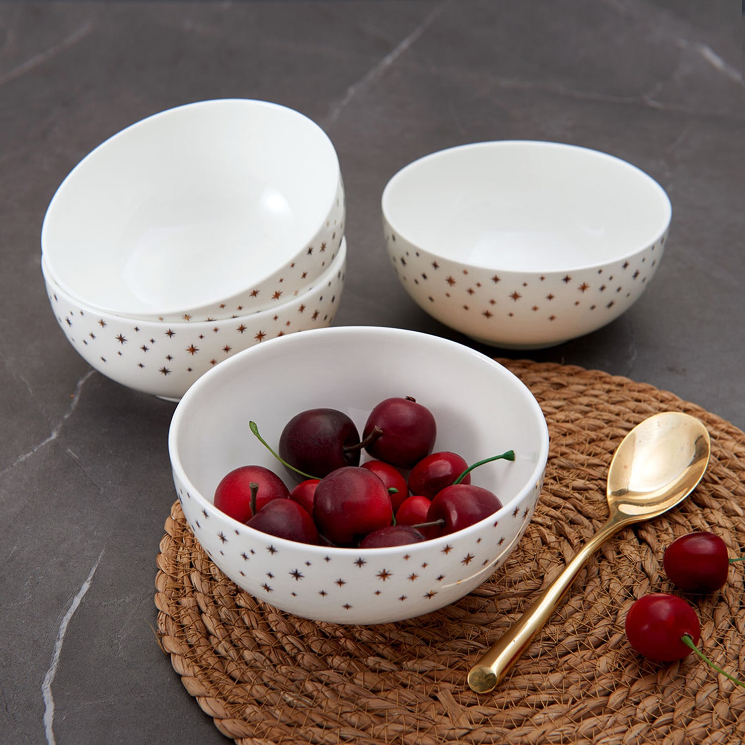 Lifetime Brand Millie Gold, White 4-pc. Bone China Soup Bowl