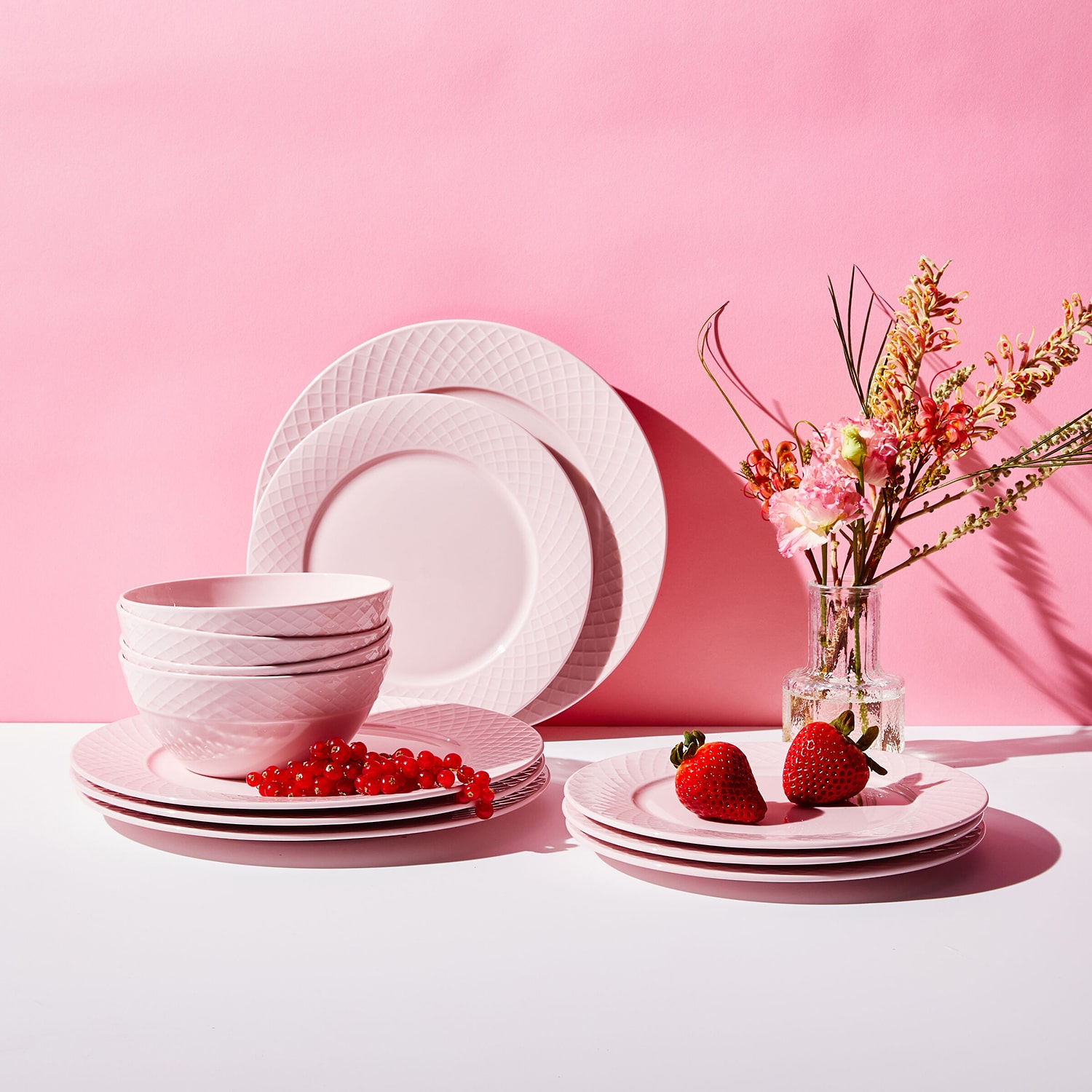 Mikasa Trellis, Pink 12-pc. Bone China Dinnerware Set