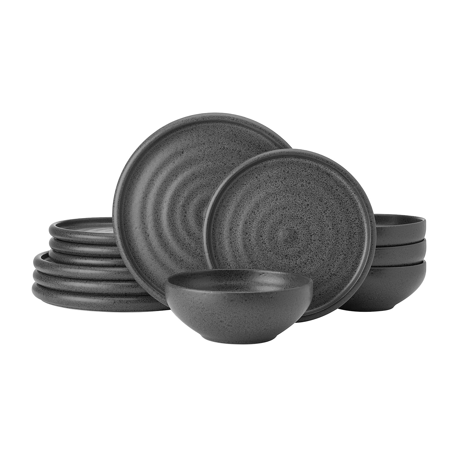 Lifetime Brand Declan, Charcol 12-pc. Stoneware Dinnerware Set